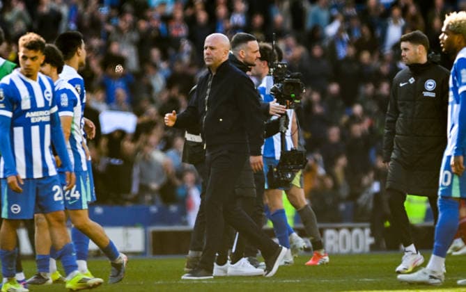 Liverpool head coach Arne Slot after the Premier League match between Brighton and Hove Albion and Liverpool at the American Express Stadium , Brighton , UK - 21st March 2026 Brighton & Hove Albion vs Liverpool Premier League Football, Amex Stadium, Sussex, United Kingdom - 21 Mar 2026Brighton Amex Stadium Sussex United Kingdom Editorial use only. No merchandising. For Football images FA and Premier League restrictions apply inc. no internet mobile usage without FAPL license - for details contact Football Dataco  Copyright: xSimonxDack TPI Shutterstockx 16784403aj