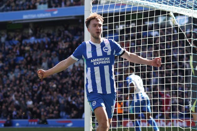 Brighton v Liverpool 21 March 2026, Falmer - Premier League Football - Brighton & Hove Albion v Liverpool - Jack Hinshelwood of Brighton & Hove Albion celebrates their 2nd goal after providing the assist - Photo: Charlotte Wilson Offside. Falmer UK Copyright: xCharlottexWilsonx xOffsidexOffside