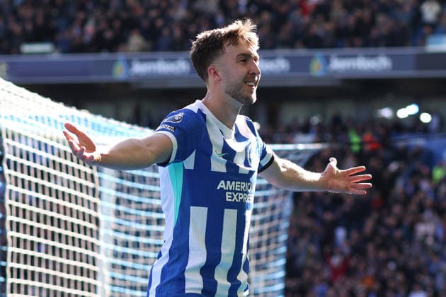 Brighton v Liverpool 21 March 2026, Falmer - Premier League Football - Brighton & Hove Albion v Liverpool - Jack Hinshelwood of Brighton & Hove Albion celebrates their 2nd goal after providing the assist - Photo: Charlotte Wilson Offside. Falmer UK Copyright: xCharlottexWilsonx xOffsidexOffside