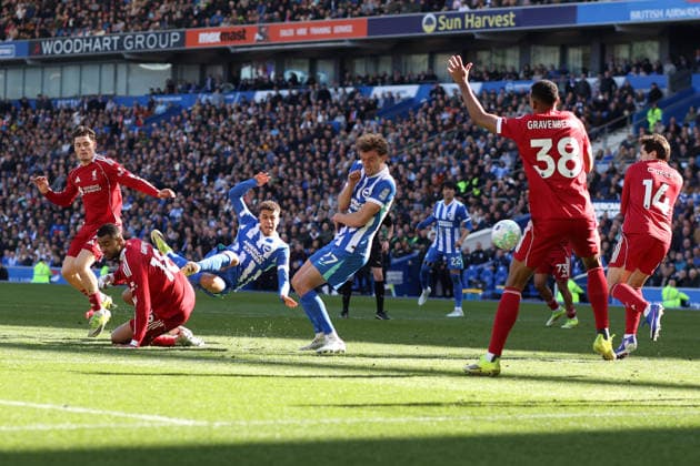 Brighton v Liverpool 21 March 2026, Falmer - Premier League Football - Brighton & Hove Albion v Liverpool - Yasin Ayari of Brighton & Hove Albion shoots - Photo: Charlotte Wilson Offside. Falmer UK Copyright: xCharlottexWilsonx xOffsidexOffside