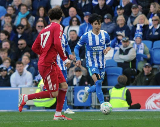 Football - 2025 2026 Premier League - Brighton & Hove Albion vs. Liverpool - the Amex (Falmer Stadium) - Saturday 21st March 2026 Kaoru Mitoma of Brighton 