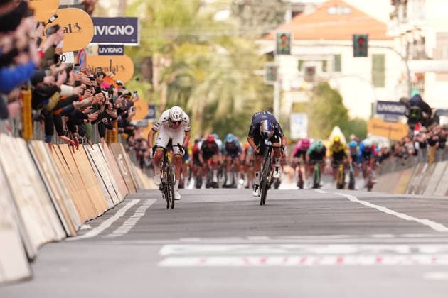 Tadej PogaÄar of UAE Team Emirates XRG winner And Thomas Pidcock of Pinarello-Q36.5 Pro Cycling Teamduring the men s elite race of the Milano-Sanremo one day cycling race (298 km) from Pavia to Sanremo - North West Italy - March 20, 2026. - cycling .  Copyright: xMassimixPaolone LaPressex