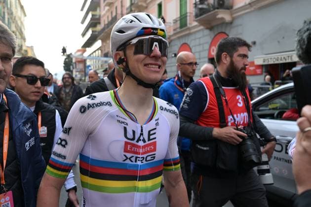 Slovenian Tadej Pogacar of UAE Team Emirates-XRG pictured after winning the Milano-Sanremo one day cycling race for men, 298km from Milan to San Remo, Italy, Saturday 21 March 2026. DAVIDxPINTENS  x168475194x