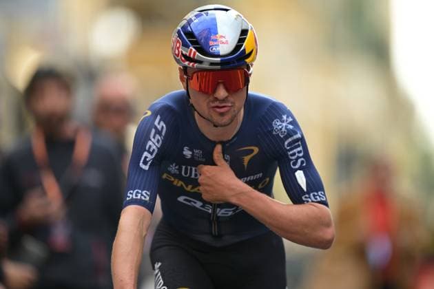 British Tom Pidcock of Pinarello Q36.5 Pro Cycling Team pictured after finishing second at the Milano-Sanremo one day cycling race for men, 298km from Milan to San Remo, Italy, Saturday 21 March 2026. DAVIDxPINTENS  x168475445x