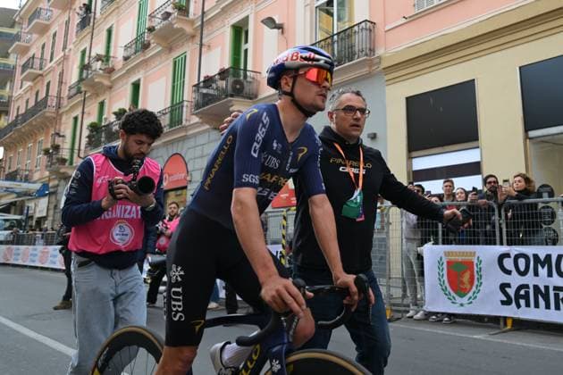 British Tom Pidcock of Pinarello Q36.5 Pro Cycling Team pictured after finishing second at the Milano-Sanremo one day cycling race for men, 298km from Milan to San Remo, Italy, Saturday 21 March 2026. DAVIDxPINTENS  x168475604x