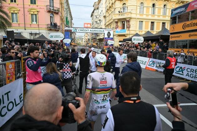 The injured leg of Slovenian Tadej Pogacar pictured after he won the Milano-Sanremo one day cycling race for men, 298km from Milan to San Remo, Italy, Saturday 21 March 2026. DAVIDxPINTENS  x168475612x
