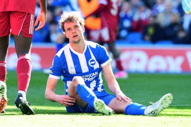Brighton and Hove Albion v Liverpool, Premier League Matts Wieffer Midfielder of Brighton and Hove Albion can t believe he missed a chance on goal during the Premier League match between Brighton and Hove Albion and Liverpool at the American Express Stadium, Brighton and Hove, UK on 21 March 2026. Brighton and Hove American Express Stadium East Sussex UK Editorial use only DataCo restrictions apply See www.football-dataco.com , Copyright: xJeffxMoodx PSI-23949-0042