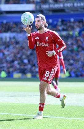 Brighton and Hove Albion v Liverpool, Premier League Dominik Szoboszlai Midfielder of Liverpool heads to take a corner kick during the Premier League match between Brighton and Hove Albion and Liverpool at the American Express Stadium, Brighton and Hove, UK on 21 March 2026. Brighton and Hove American Express Stadium East Sussex UK Editorial use only DataCo restrictions apply See www.football-dataco.com , Copyright: xJeffxMoodx PSI-23949-0051