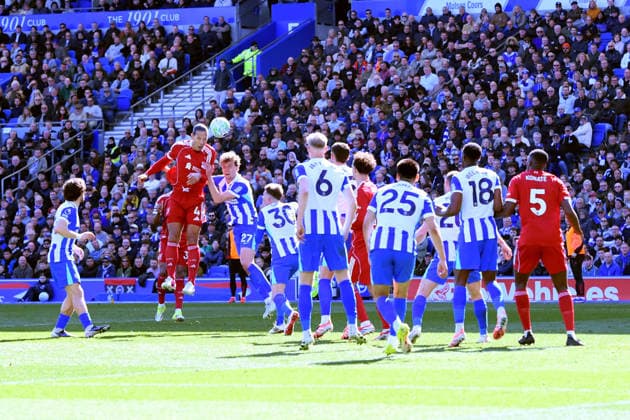 Brighton and Hove Albion v Liverpool, Premier League Virgil van Dijk Defender of Liverpool and Matts Wieffer Midfielder of Brighton and Hove Albion in action during the Premier League match between Brighton and Hove Albion and Liverpool at the American Express Stadium, Brighton and Hove, UK on 21 March 2026. Brighton and Hove American Express Stadium East Sussex UK Editorial use only DataCo restrictions apply See www.football-dataco.com , Copyright: xJeffxMoodx PSI-23949-0066