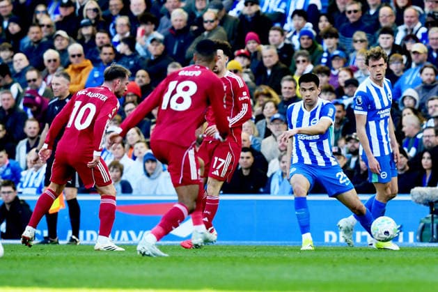 Brighton and Hove Albion v Liverpool, Premier League Diego Gomez Midfielder of Brighton and Hove Albion in action during the Premier League match between Brighton and Hove Albion and Liverpool at the American Express Stadium, Brighton and Hove, UK on 21 March 2026. Brighton and Hove American Express Stadium East Sussex UK Editorial use only DataCo restrictions apply See www.football-dataco.com , Copyright: xJeffxMoodx PSI-23949-0073