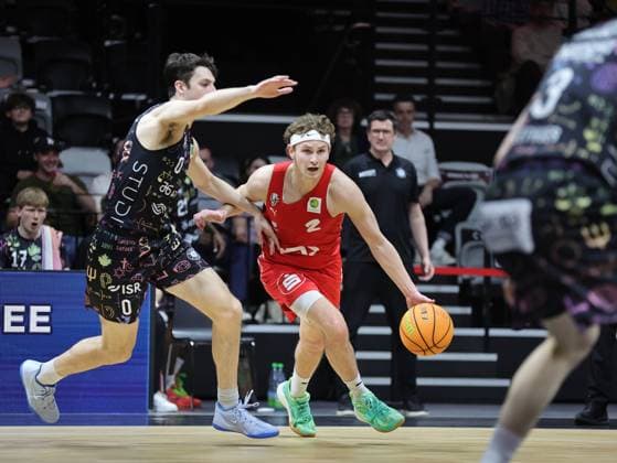 21.03.2026 - Basketball - Saison 2025 2026 - 2. Bundesliga Pro-A - 28. Spieltag: Nürnberg Falcons Basketball Club NBC - Uni Baskets Münster - Sportfoto Zink DaMa - xdaxmax - Andrew O Brien (0, Uni Baskets Münster ) Cartee Dean Whitt (2, Nürnberg Falcons BC NBC )