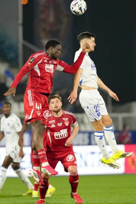 AJ Auxerre v Stade Brestois 29 - Ligue 1 McDonald s 2025 2026 28 Romain FAIVRE (aja) - 44 Soumaila COULIBALY (sb29) during the Ligue 1 McDonald s match between Auxerre and Brest at Stade Abbe Deschamps on March 21, 2026 in Auxerre, France. Auxerre France  Copyright: xFEPx 776348328