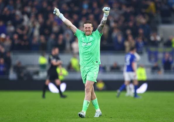 Everton goalkeeper Jordan Pickford celebrates Everton v Chelsea, Premier League, Football, Hill Dickinson Stadium, Liverpool, UK - 21 Mar 2026Liverpool Hill Dickinson Stadium United Kingdom EDITORIAL USE ONLY No use with unauthorised audio, video, data, fixture lists, club league logos or live services. Online in-match use limited to 120 images, no video emulation. No use in betting, games or single club league player publications. Copyright: xMattxWest Shutterstockx 16783307ak