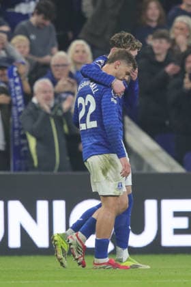 Everton v Chelsea, Premier League Kiernan Dewsbury-Hall of Everton and James Garner of Everton celebrates their third goal during the Premier League match between Everton and Chelsea at Hill Dickinson Stadium, Liverpool, UK on 21 March 2026. Liverpool Hill Dickinson Stadium Merseyside UK Editorial use only DataCo restrictions apply See www.football-dataco.com , Copyright: xAlunxRobertsx PSI-23944-0085