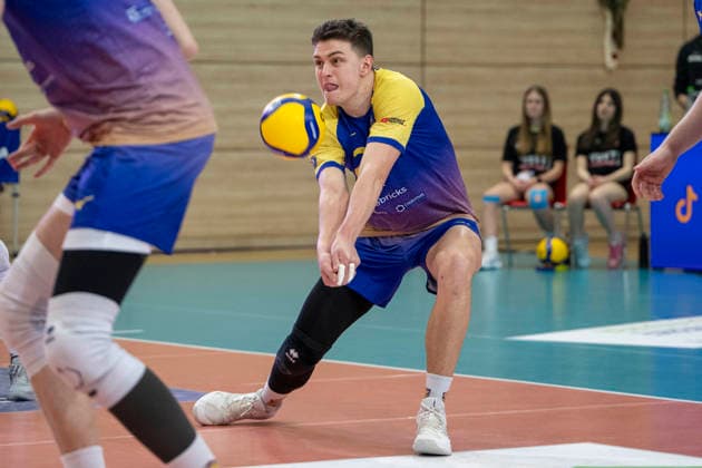 1.Volleyball Bundesliga -Saison 2025 2026 Cerebricks Volley Goats Mitteldeutschland vs.SV Warnemünde Halle, Deutschland 21. Maerz 2026: Im Bild:Clay Wieter (Bitterfeld) Halle Saale swh.Arena Sachsen-Anhalt Deutschland