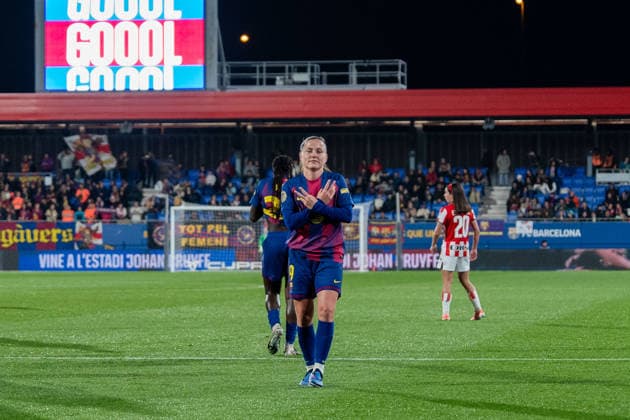 BARCELONA, SPAIN - MARCH 21: Claudia Pina (N9) celebrates a goal during La Liga F Moeve match between FC Barcelona, Barca and Athletic Club de Bilbao at Estadio Johan Cruyff on march 21, 2026 in Barcelona, Spain Copyright: xAndresxLopezxSheridanxx xSPPx Sportspressphoto_SPR115345