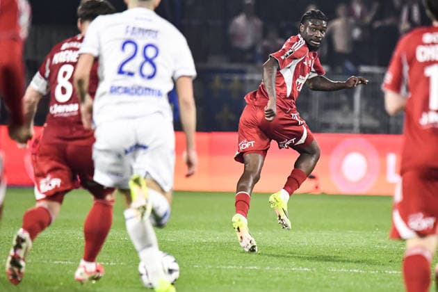 FOOTBALL : AJ Auxerre vs Stade Brestois 29 - Ligue 1 - JournÃ e 27 - 21 03 2026 Junior Dina Ebimbe (Stade Brestois) AuxerreFrance  Copyright: xBaptistexAutissierx