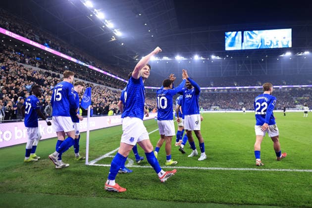 Football - Premier League - Everton v Chelsea 21st March 2026 - Premier League - Everton v Chelsea - James Tarkowski of Everton celebrates - Photo: Simon Stacpoole Offside. Liverpool UK Copyright: xSimonxStacpoolexOffside