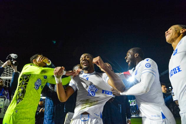 FOOTBALL : AJ Auxerre vs Stade Brestois 29 - Ligue 1 - JournÃ e 27 - 21 03 2026 Joie des joueurs de l™AJ Auxerre apres la victoire contre le Stade Brestois AuxerreFrance  Copyright: xBaptistexAutissierx