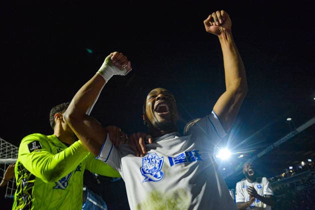 FOOTBALL : AJ Auxerre vs Stade Brestois 29 - Ligue 1 - JournÃ e 27 - 21 03 2026 Joie des joueurs de l™AJ Auxerre apres la victoire contre le Stade Brestois AuxerreFrance  Copyright: xBaptistexAutissierx