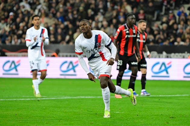 FOOTBALL : OGC Nice VS Paris Saint-Germain - Ligue 1 McDonald s - 21 03 2026 Joy PSG - But Nuno Mendes - Ligue 1 McDonald™s match between OGC Nice and Paris Saint Germain on March 21, 2026 at the Allianz Riviera Stadium in Nice. NiceFrance  Copyright: xWilliamxCannarellax