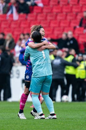 Torhueterin Mamik Matsumoto (1. FSV Mainz 05, 01) feiert mit Yurina Imai (1. FSV Mainz 05, 14), GER, VfB Stuttgart vs. 1. FSV Mainz 05, Fussball, Frauen, 2. Bundesliga, 20. Spieltag, Saison 2025 2026, 21.03.2026, GER, VfB Stuttgart vs. 1. FSV Mainz 05, Fussball, Frauen, 2. Bundesliga, 20. Spieltag, Saison 2025 2026, 21.03.2026 Stuttgart Copyright: xEibner-Pressefoto ChristianxLangx EP_CLG