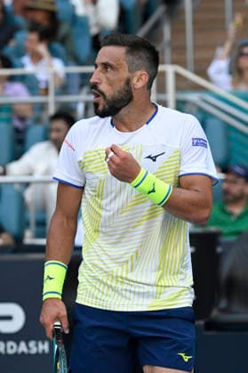 March 21, 2026, Miami Gardens, Florida, USA: Damir Dzumhur (BIH) reacts during 2nd round MenÃ¢â‚¬â ¢s Singles match at the Miami Open on March 21, 2026, at Hard Rock Stadium in Miami Gardens, Florida. Miami Gardens USA - ZUMAsd3_ 20260321_znp_sd3_042 Copyright: xMichelexEvexSandbergx