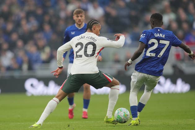 Everton v Chelsea, Premier League Joao Pedro of Chelsea and Idrissa Gana Gueye of Everton during the Premier League match between Everton and Chelsea at Hill Dickinson Stadium, Liverpool, UK on 21 March 2026. Liverpool Hill Dickinson Stadium Merseyside UK Editorial use only DataCo restrictions apply See www.football-dataco.com , Copyright: xAlunxRobertsx PSI-23944-0238