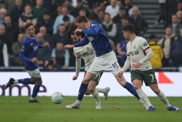 Everton v Chelsea, Premier League Jake O™Brien of Everton and Marc Cucurella of Chelsea during the Premier League match between Everton and Chelsea at Hill Dickinson Stadium, Liverpool, UK on 21 March 2026. Liverpool Hill Dickinson Stadium Merseyside UK Editorial use only DataCo restrictions apply See www.football-dataco.com , Copyright: xAlunxRobertsx PSI-23944-0246
