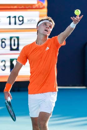 March 21, 2026, Miami Gardens, Florida, USA: Jakub Mensik (CZE) serves to Adam Walton (not pictured)during the men s singles match at the 2026 Miami Open presented by Itau at Hard Rock Stadium. TENNIS 2026: Miami Open.  - ZUMAw109 20260321_fap_w109_001 Copyright: xDebbyxWongx