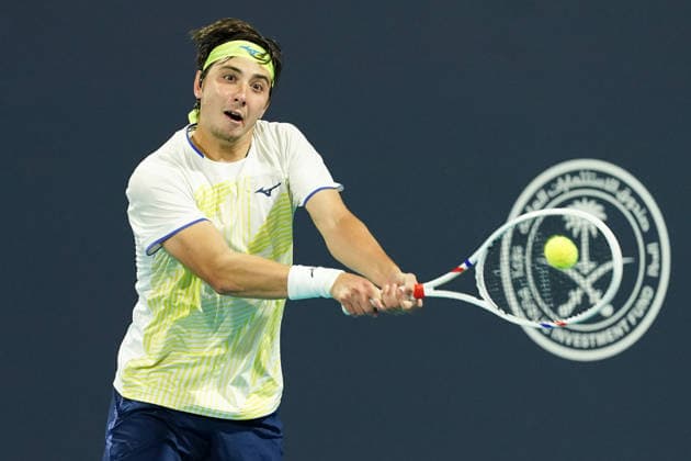 March 21, 2026, Miami Gardens, Florida, USA: Alexander Shevchenko (KAZ) returns a shot to Ben Shelton (not pictured) during the men s singles match at the 2026 Miami Open presented by Itau at Hard Rock Stadium. Miami Gardens USA - ZUMAw109 20260321_fap_w109_014 Copyright: xDebbyxWongx