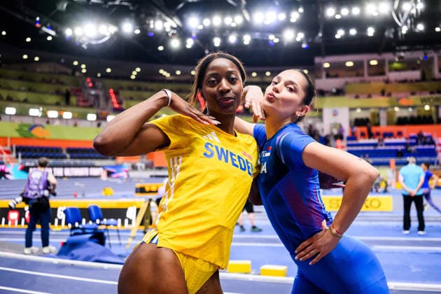 260322 Khaddi Sagnia of Sweden and Milica Gardasevic of Serbia ahead of women s long jump final during the 2026 World Athletics Indoor Championships on March 22, 2026 in Torun. Photo: Petter Arvidson BILDBYRAN kod PA PA1182 friidrott athletics friidrett inomhus-vm vm 2026 world athletics indoor championships vm innendors innendors-vm bbeng *** 260322 Khaddi Sagnia of Sweden and Milica Gardasevic of Serbia ahead of women s long jump final during the 2026 World Athletics Indoor Championships on March 22, 2026 in Torun Photo Petter Arvidson BILDBYRAN kod PA PA1182 friidrott athletics friidrett inomhus vm vm 2026 world athletics indoor championships vm innendors innendors vm bbeng  Copyright: PETTERxARVIDSON BB260322PA003