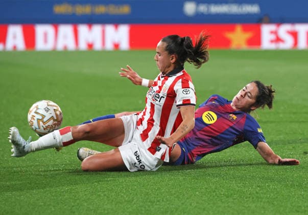 FC Barcelona, Barca Femeni v Athletic Club Femenino - Liga F Moeve Marta Torrejon and Nerea Nevado play during the match between FC Barcelona Femeni and Athletic Club Femenino, corresponding to week 23 of the Liga F Moeve, at the Johan Cruyff Stadium in Barcelona, Spain, on March 21, 2026. Barcelona Barcelona Spain  Copyright: xUrbanandsportx originalFilename:urbanandsport-fcbarcel260321_np9ic.jpg