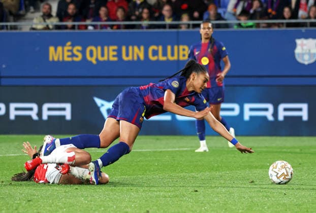 FC Barcelona, Barca Femeni v Athletic Club Femenino - Liga F Moeve Salma Paralluelo and Naia Landaluze play during the match between FC Barcelona Femeni and Athletic Club Femenino, corresponding to week 23 of the Liga F Moeve, at the Johan Cruyff Stadium in Barcelona, Spain, on March 21, 2026. Barcelona Barcelona Spain  Copyright: xUrbanandsportx originalFilename:urbanandsport-fcbarcel260321_npRJu.jpg