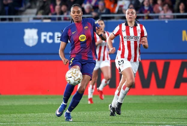 FC Barcelona, Barca Femeni v Athletic Club Femenino - Liga F Moeve Salma Paralluelo and Eider Arana play during the match between FC Barcelona Femeni and Athletic Club Femenino, corresponding to week 23 of the Liga F Moeve, at the Johan Cruyff Stadium in Barcelona, Spain, on March 21, 2026. Barcelona Barcelona Spain  Copyright: xUrbanandsportx originalFilename:urbanandsport-fcbarcel260321_np2Dd.jpg