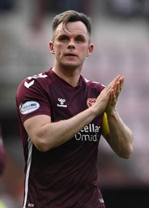 Edinburgh, Scotland, 21st March 2026. Lawrence Shankland of Hearts during the Hearts vs Dundee Scottish Premiership match at Tynecastle Park, Edinburgh. Picture credit should read: Neil Hanna Sportimage EDITORIAL USE ONLY. No use with unauthorised audio, video, data, fixture lists, club league logos or live services. Online in-match use limited to 120 images, no video emulation. No use in betting, games or single club league player publications. SPI_107_NH_Hearts_Dundee SPI-4629-0107