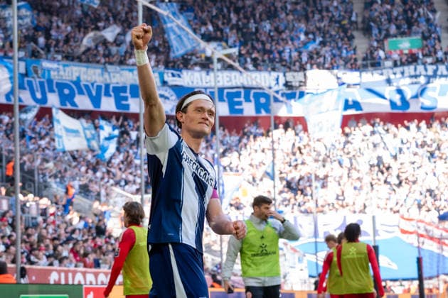 Deutschland: 2.Bundesliga 2025 26 Fortuna Düsseldorf vs Hertha BSC, 27. Spieltag - 22.03.2026 - MERKUR SPIEL-ARENA (Düsseldorf): Jubel, Begeisterung, Freude, Emotion Fabian Reese (Hertha BSC,11)