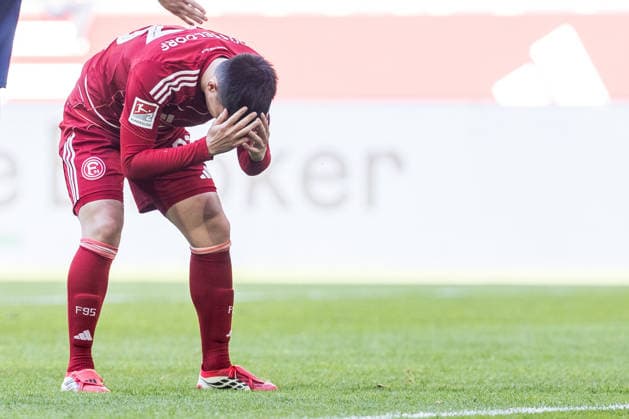 2. Fussball Bundesliga: Fortuna Düsseldorf 1895 - Hertha BSC Berlin; 22.03.2026 Shinta Appelkamp (Fortuna Düsseldorf, 23) frustriert nach verpasster Chance 2. Fussball Bundesliga, Fortuna Düsseldorf 1895 - Hertha BSC Berlin, Düsseldorf, Merkur Spiel-Arena am 22.03.2026 DFL REGULATIONS PROHIBIT ANY USE OF PHOTOGRAPHS AS IMAGE SEQUENCES AND OR QUASI-VIDEO.
