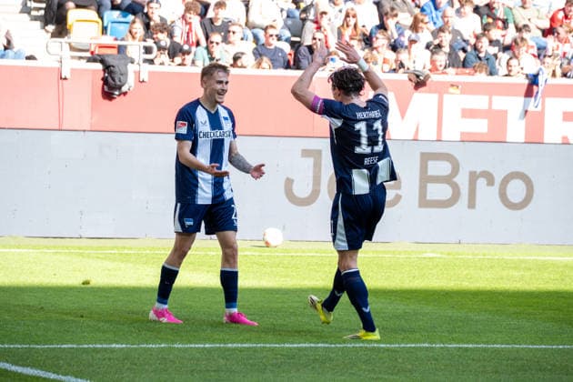 Deutschland: 2.Bundesliga 2025 26 Fortuna Düsseldorf vs Hertha BSC, 27. Spieltag - 22.03.2026 - MERKUR SPIEL-ARENA (Düsseldorf): jubelt nach seinem Tor zum 4:1 Marten Winkler(Hertha BSC,22) Jubel, Begeisterung, Freude, Emotion