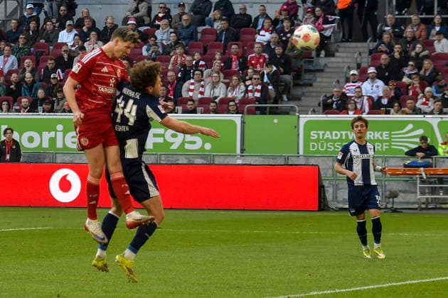 Cedric Itten (Duesseldorf 13) erzielt das Tor zum 2:4 22.03.2026 ¢ Fussball ¢ Fortuna Duesseldorf vs Hertha BSC, Merkur Spiel-Arena, Duesseldorf, DFB DFL REGULATIONS PROHIBIT ANY USE OF PHOTOGRAPHS AS IMAGE SEQUENCES AND OR QUASI-VIDE