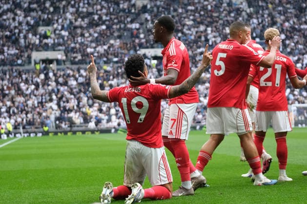 Igor Jesus of Nottingham Forest celebrates his goal during the Premier league football match between Tottenham Hotspur and Nottingham Forest at the Tottenham Hotspur Stadium in London. Copyright: xPaulxBonserx xSportsxPressxPhotox Sportspressphoto_SPR116377