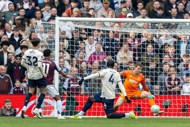 Aston Villa v West Ham United, Premier League Aston Villa forward Ollie Watkins (11) shoots at goal saved by West Ham United goalkeeper Mads Hermansen (1) during the Premier League match between Aston Villa and West Ham United at Villa Park, Birmingham, UK on 22 March 2026. Birmingham Villa Park West Midlands UK Editorial use only DataCo restrictions apply See www.football-dataco.com , Copyright: xManjitxNarotrax PSI-23950-0020