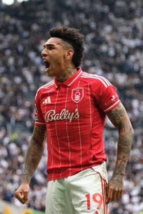 Igor Jesus of Nottingham Forest celebrates his goal during the Premier league football match between Tottenham Hotspur and Nottingham Forest at the Tottenham Hotspur Stadium in London. Copyright: xPaulxBonserx xSportsxPressxPhotox Sportspressphoto_SPR116381