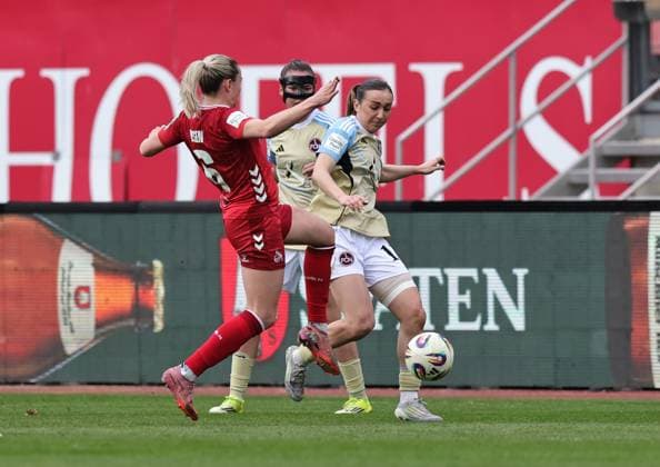 22.03.2026 - Fussball - Saison 2025 2026 - 1. Frauen - Fussball - Bundesliga - 21. Spieltag: 1. FC Nürnberg FCN ( Club ) - 1. FC Köln - Sportfoto Zink DaMa - xdaxmax - Sandra Maria Jessen (6, 1. FC Köln ) Lara Meroni (11, 1. FC Nürnberg FCN )