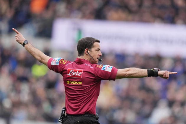 Giovanni Ayroldi referee during the Serie A soccer match between Atalanta and Hellas Verona at the New Balance Arena in Bergamo , north Italy - Sunday , March 22 , 2026. - Soccer .  Copyright: xSpada LaPressex