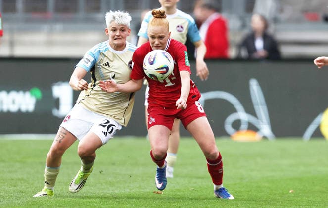 Polaskova Aneta - Vogt Laura , 1.FC Nürnberg-1.FC Köln Frauen , Frauen Bundesliga , Fußball , in den Max Morlock Stadion, in Nürnberg , Bayern , Deutschland. März 22 , 2026 . Photo by: Davide Elias IPA Photo Pressefoto DENL Copyright: xDavidexEliasx