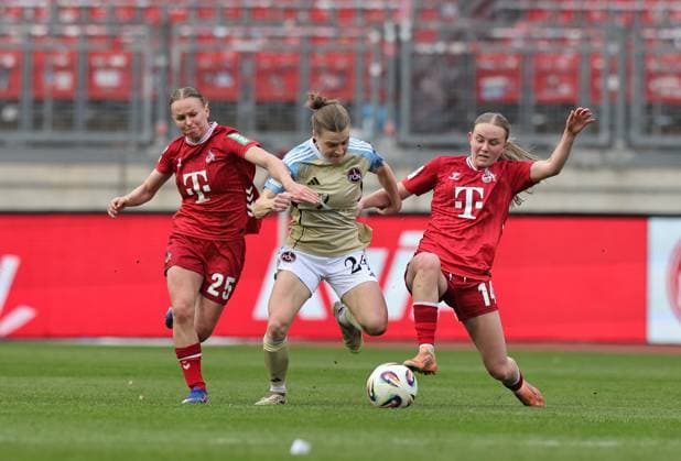 22.03.2026 - Fussball - Saison 2025 2026 - 1. Frauen - Fussball - Bundesliga - 21. Spieltag: 1. FC Nürnberg FCN ( Club ) - 1. FC Köln - Sportfoto Zink DaMa - xdaxmax - Laura Donhauser (25, 1. FC Köln ) Nastassja Lein (24, 1. FC Nürnberg FCN ) Carlotta Imping (14, 1. FC Köln )