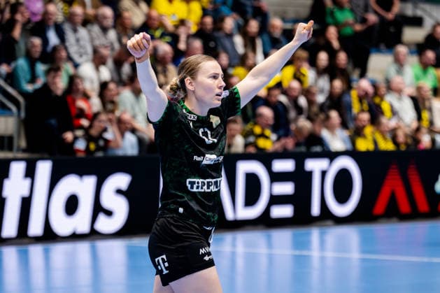 Hamm, 22.03.2026, Handball, Damen, EHF Champions League, Play-offs, 2025 2026: BVB Borussia Dortmund FTC Rail-Cargo Hungaria Vilde Ingstad (FTC Rail-Cargo Hungaria, 51) jubelt nach einem Treffer Hamm Westpress Arena NRW Germany