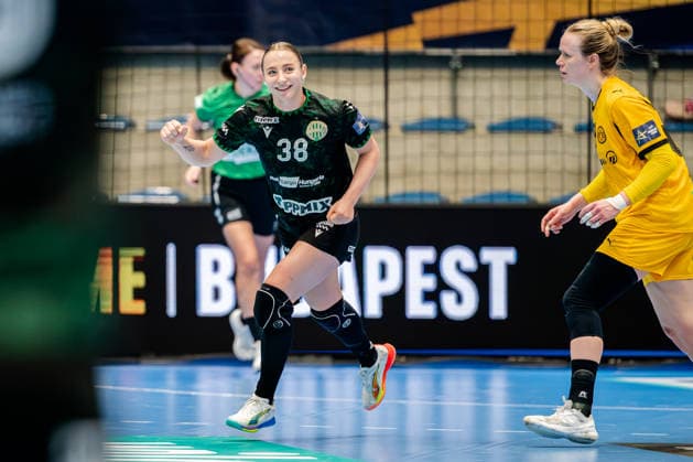 Hamm, 22.03.2026, Handball, Damen, EHF Champions League, Play-offs, 2025 2026: BVB Borussia Dortmund FTC Rail-Cargo Hungaria Petra Anna Simon (FTC Rail-Cargo Hungaria, 38) jubelt nach einem Treffer Hamm Westpress Arena NRW Germany