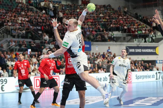 22.03.2026, xgox, Handball, EM-Qualifikation, Deutschland - Aegypten emspor v.l. Justus Fischer (Deutschland, 54) wirft Tor, Torschuetze, erzielt Tor, Treffer, scores the goal Bremen